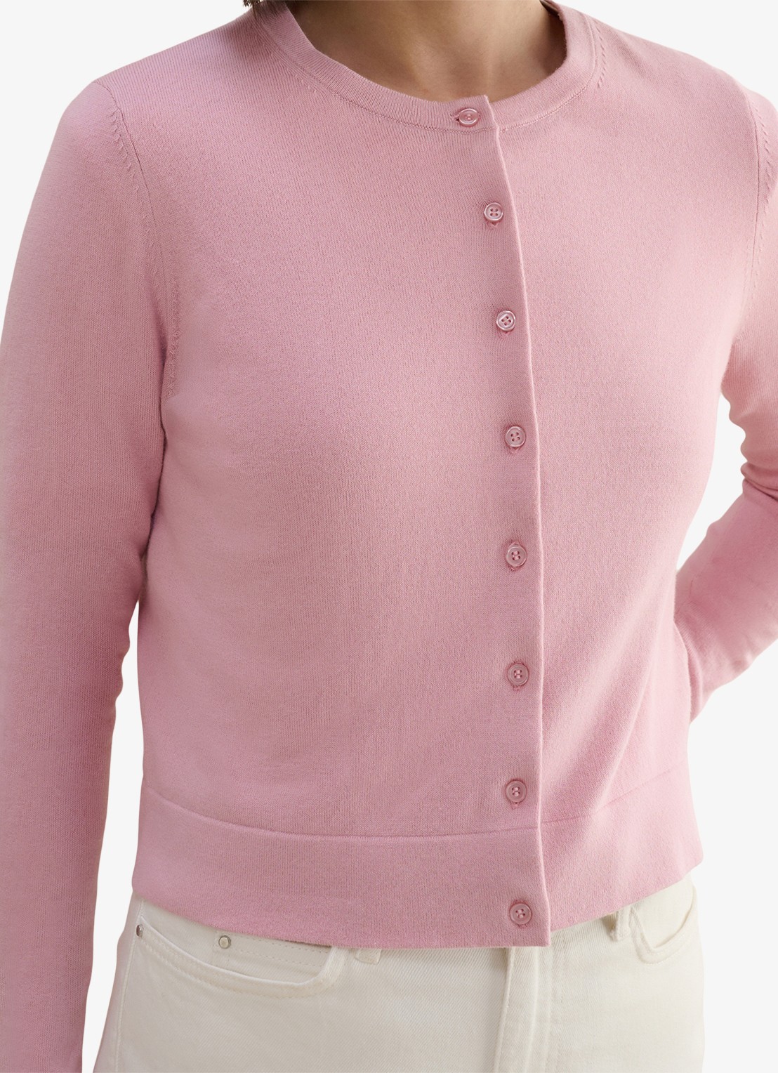 Hobbs Michelle fijngebreid vest met ronde hals - detail 4 roze