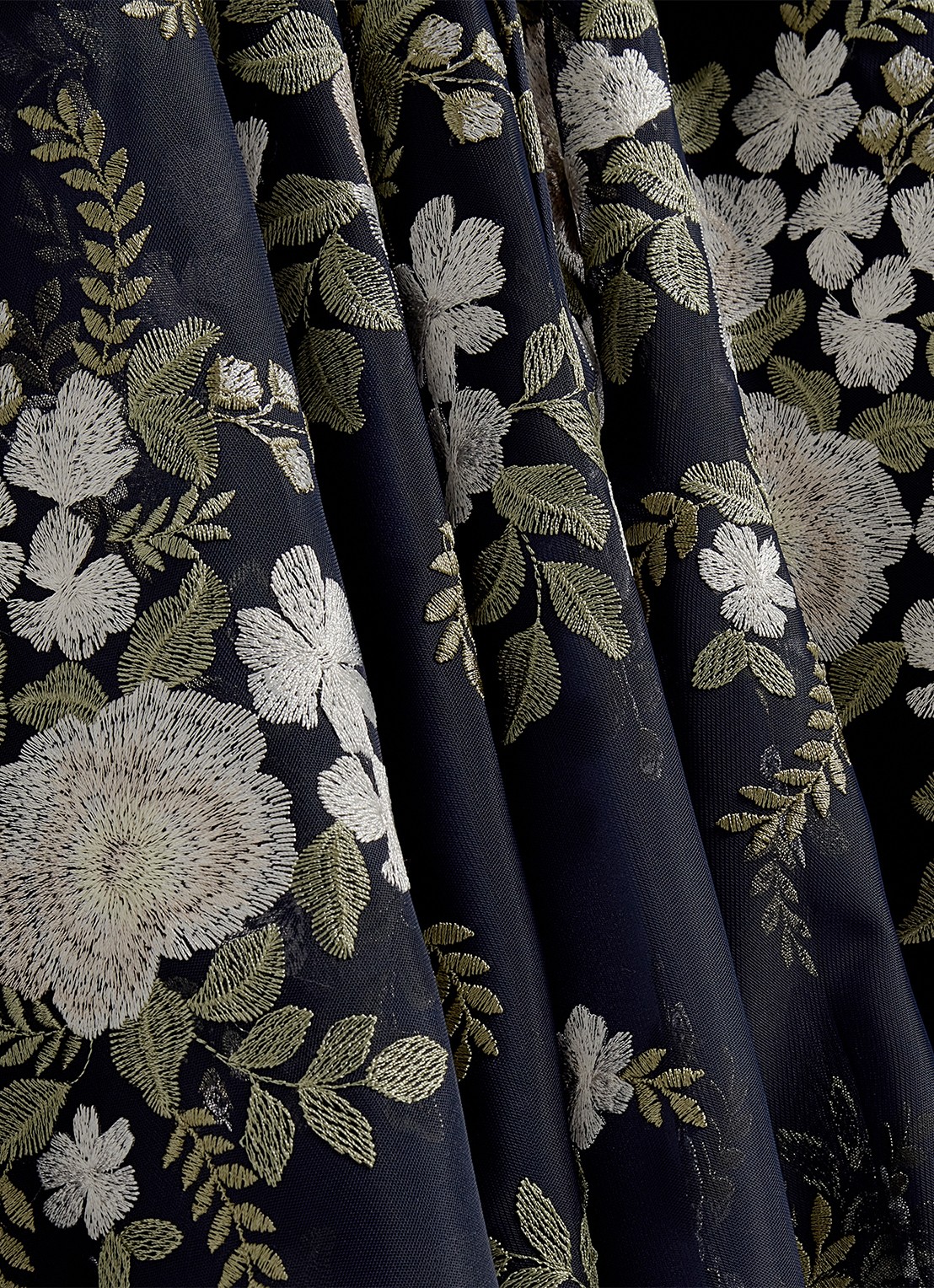 Hobbs Midi jurk met bloemenprint met V-hals - detail 5 donkerblauw