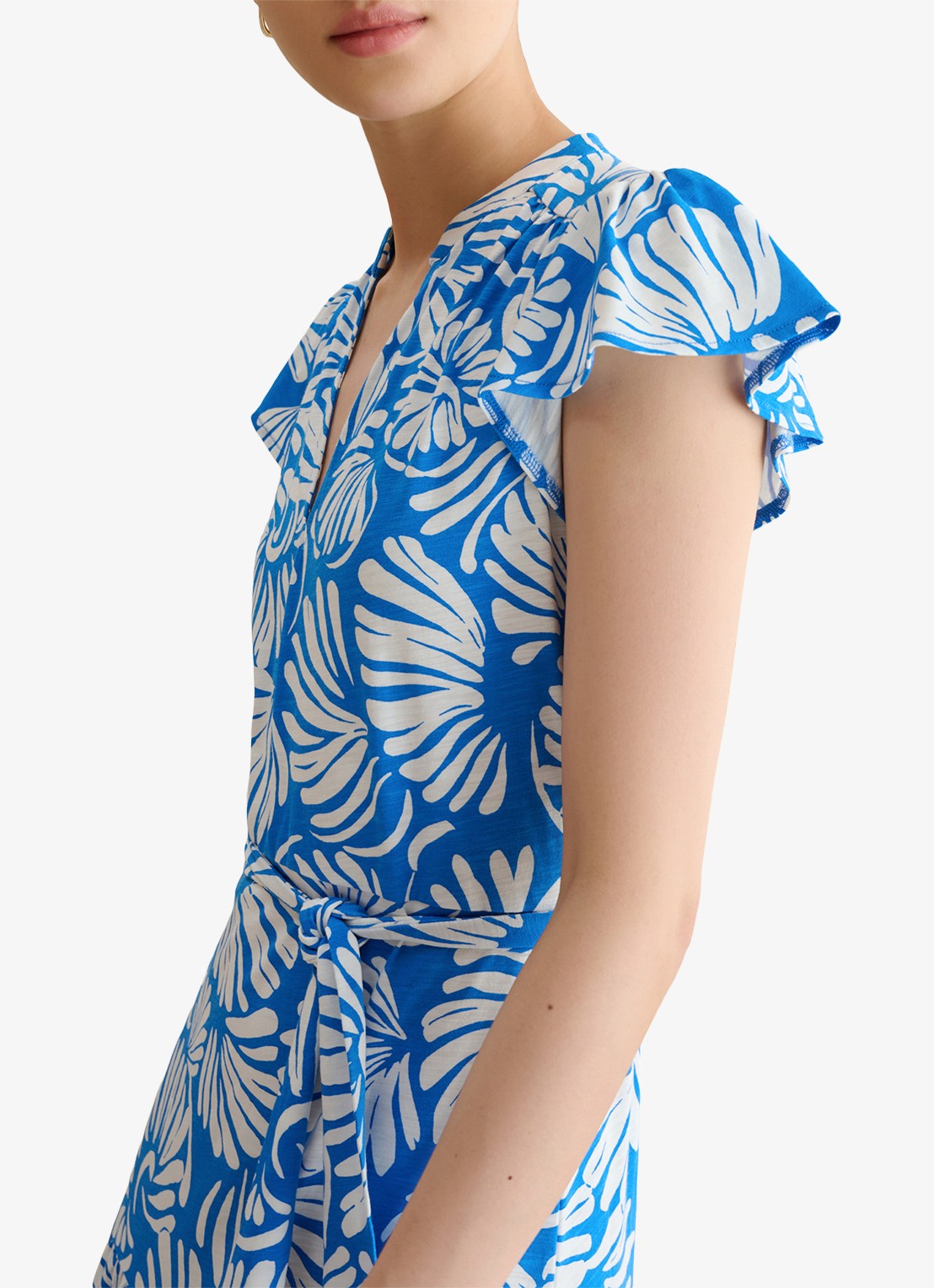 Hobbs Midi jurk met strikceintuur en print - detail 3 blauw