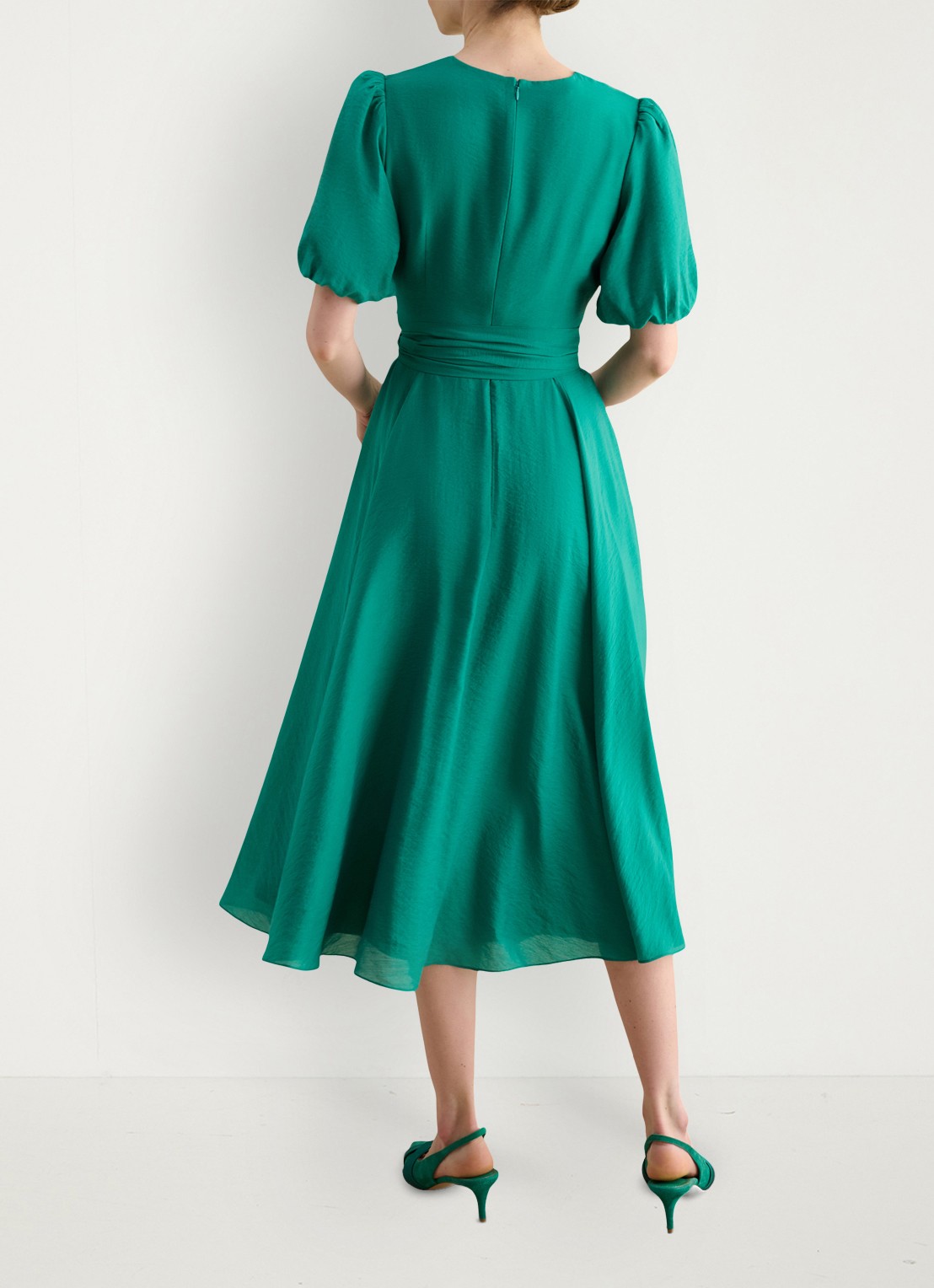 Hobbs Midi jurk met strikceintuur en V-hals - achterkant 4 groen