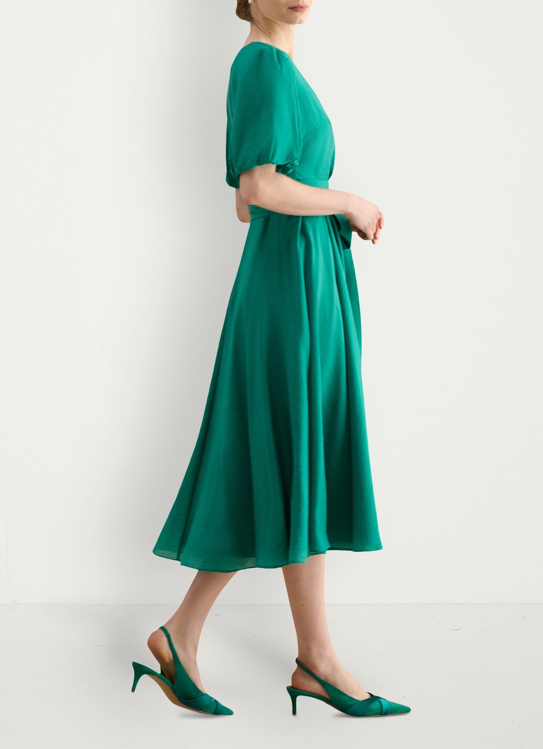 Hobbs Midi jurk met strikceintuur en V-hals - detail 2 groen