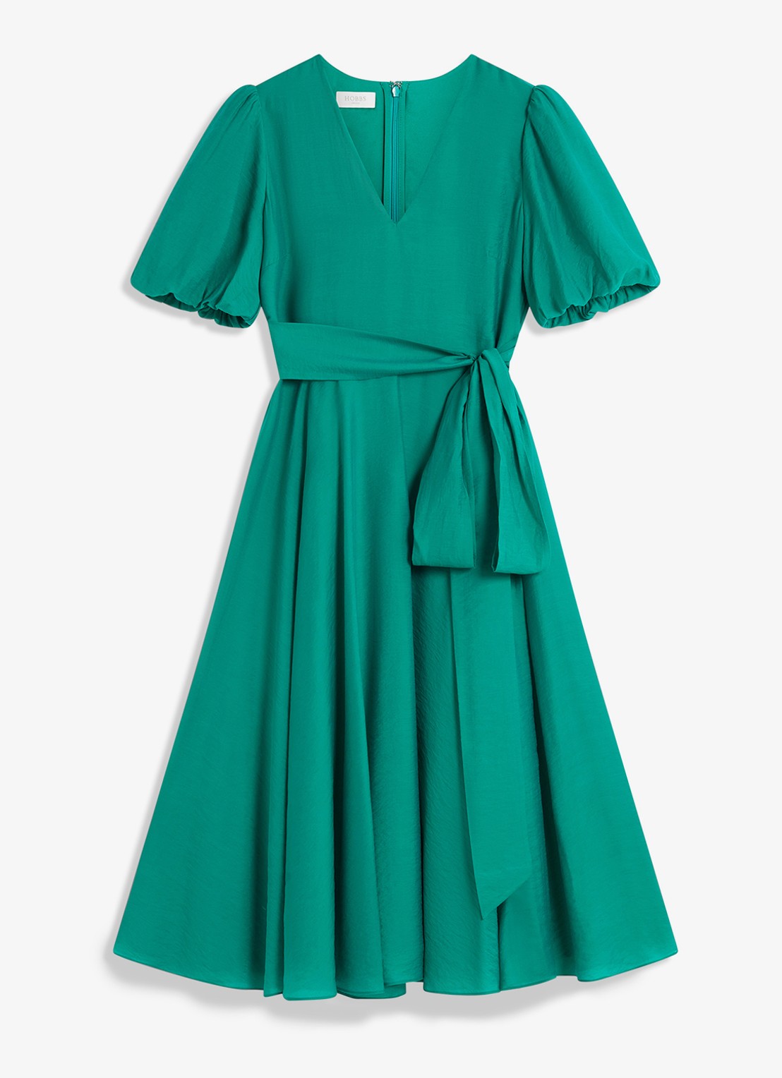Hobbs Midi jurk met strikceintuur en V-hals - voorkant 5 groen