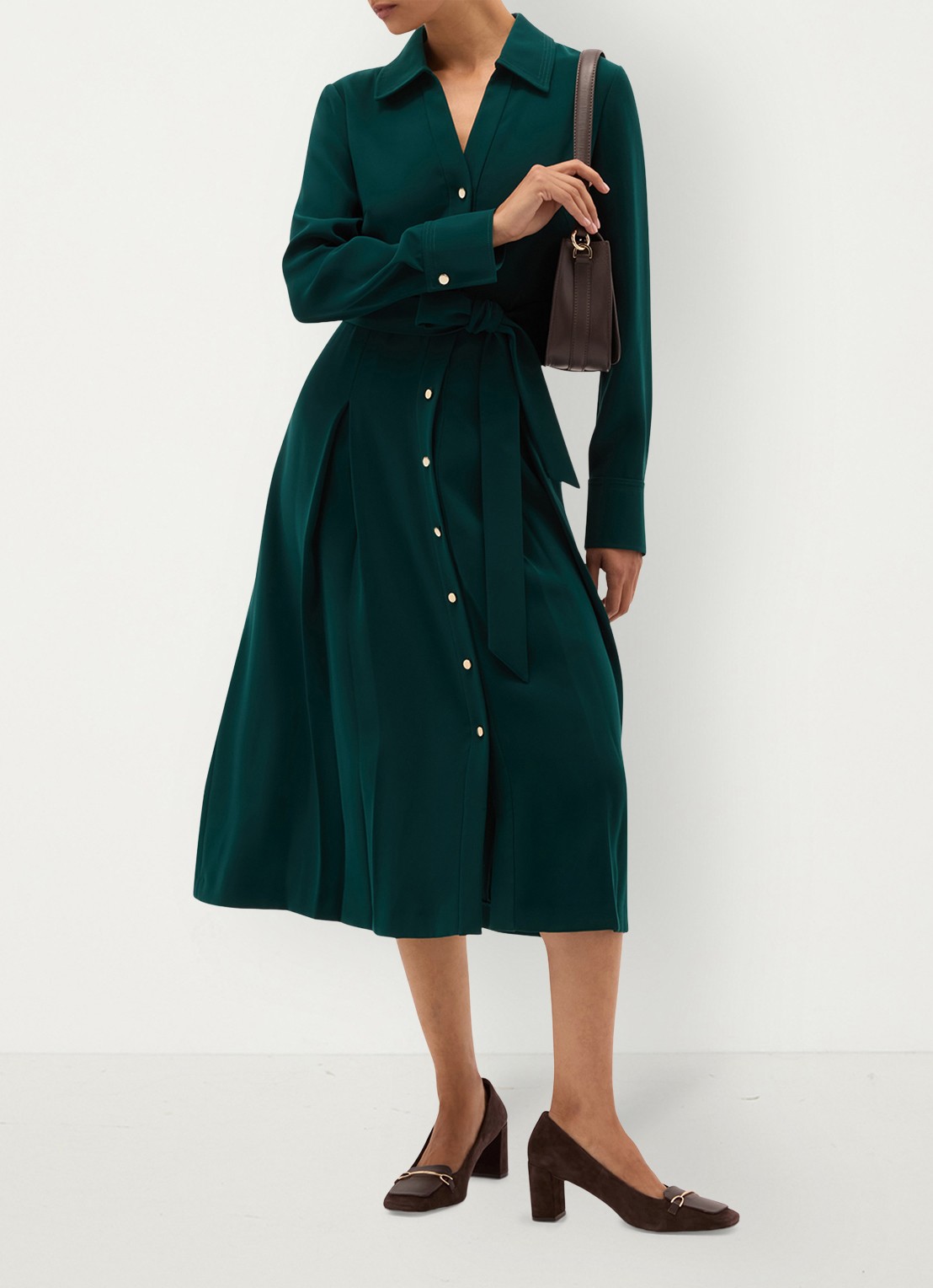 Hobbs Mylie midi blouse jurk met ceintuur - detail 6 groen