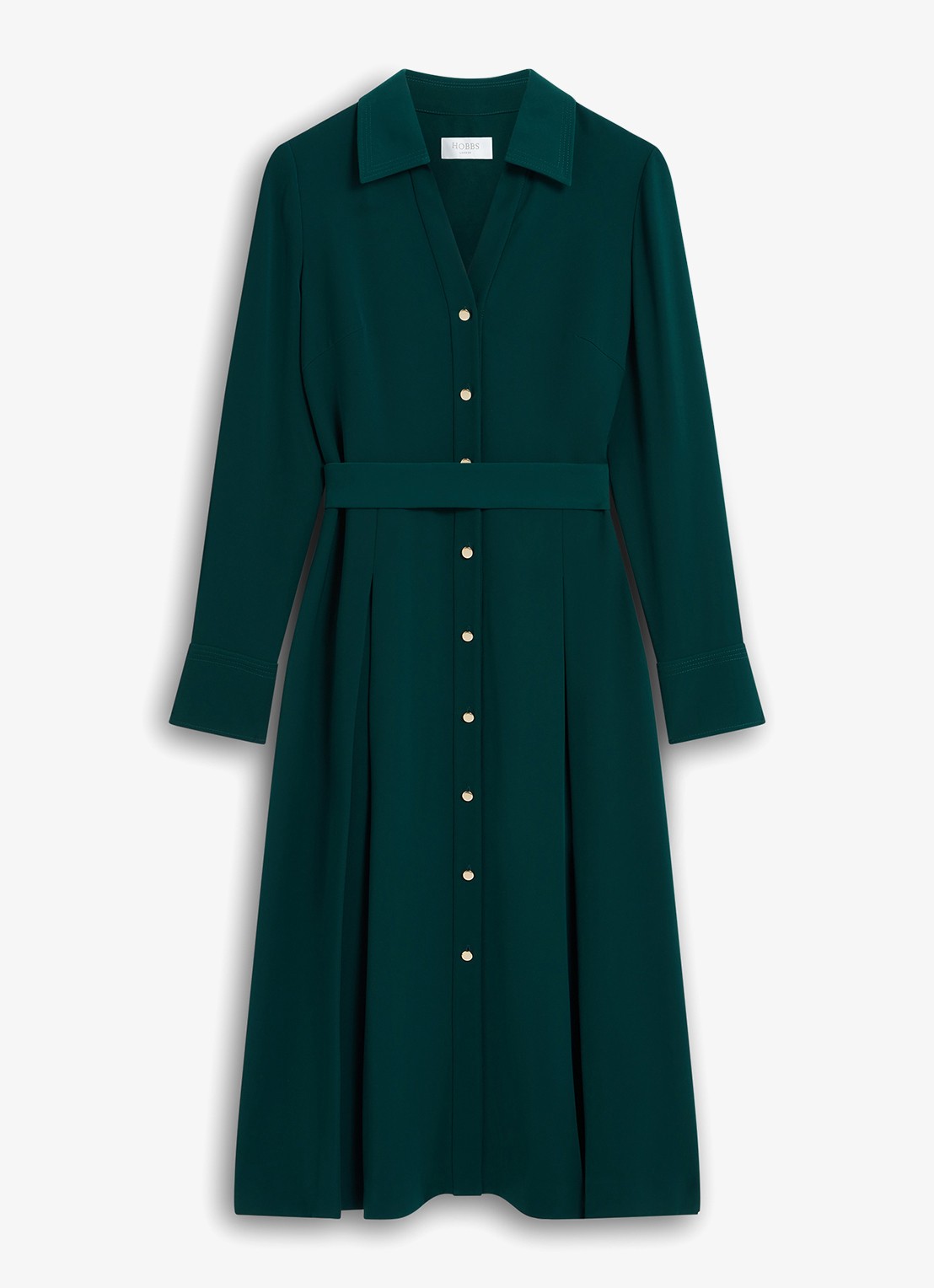 Hobbs Mylie midi blouse jurk met ceintuur - voorkant groen