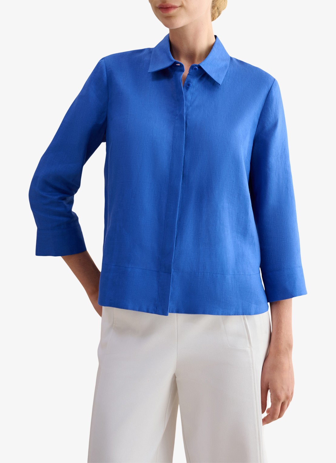Hobbs Nita blouse van linnen - voorkant 3 blauw