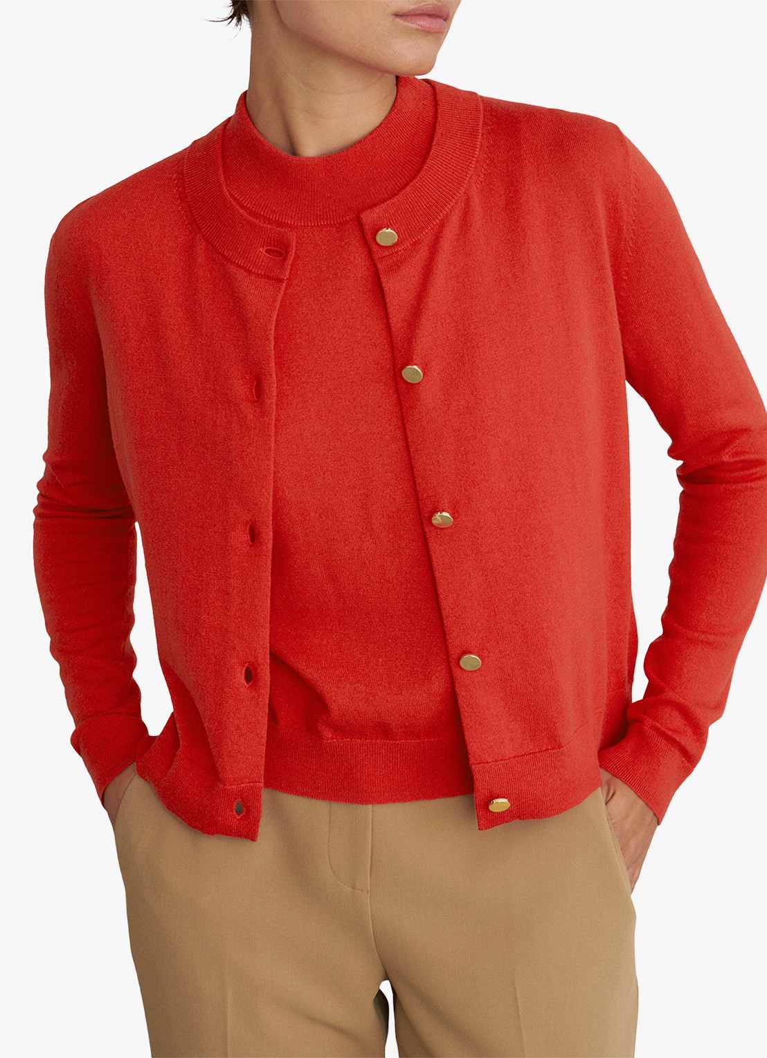 Hobbs Priya fijngebreid vest in merino wolbend - detail 4 rood