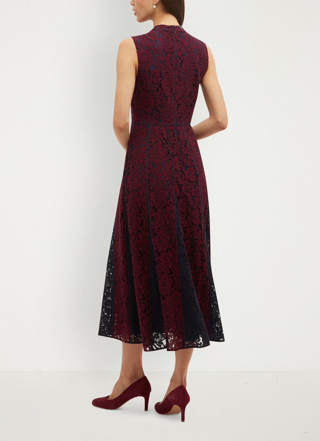 Hobbs Quin midi jurk met details van kant - achterkant 4 donkerrood