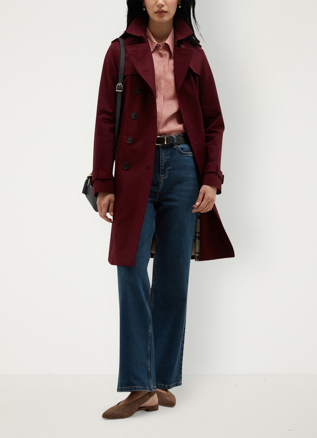 Hobbs Skylar double-breasted trenchcoat met strikceintuur - detail 2 bordeauxrood