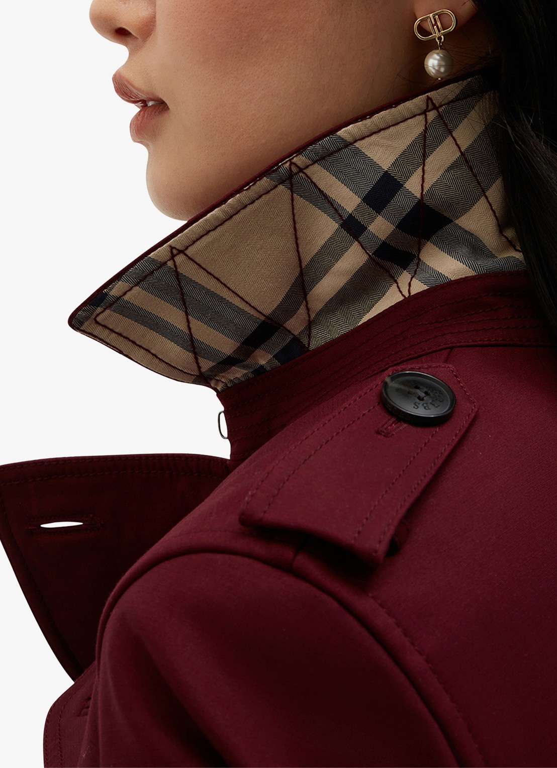 Hobbs Skylar double-breasted trenchcoat met strikceintuur - detail 4 bordeauxrood