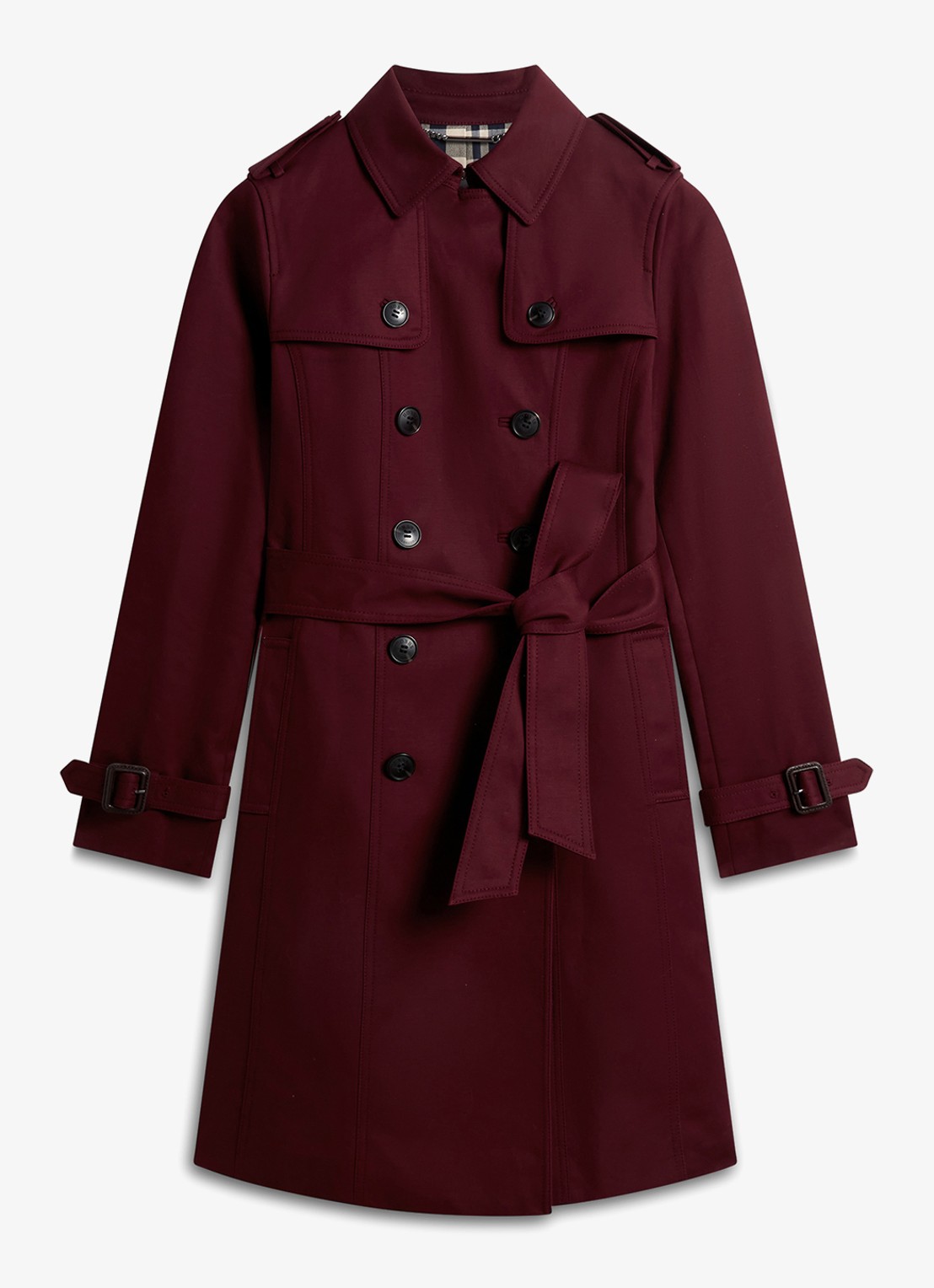 Hobbs Skylar double-breasted trenchcoat met strikceintuur - voorkant 6 bordeauxrood