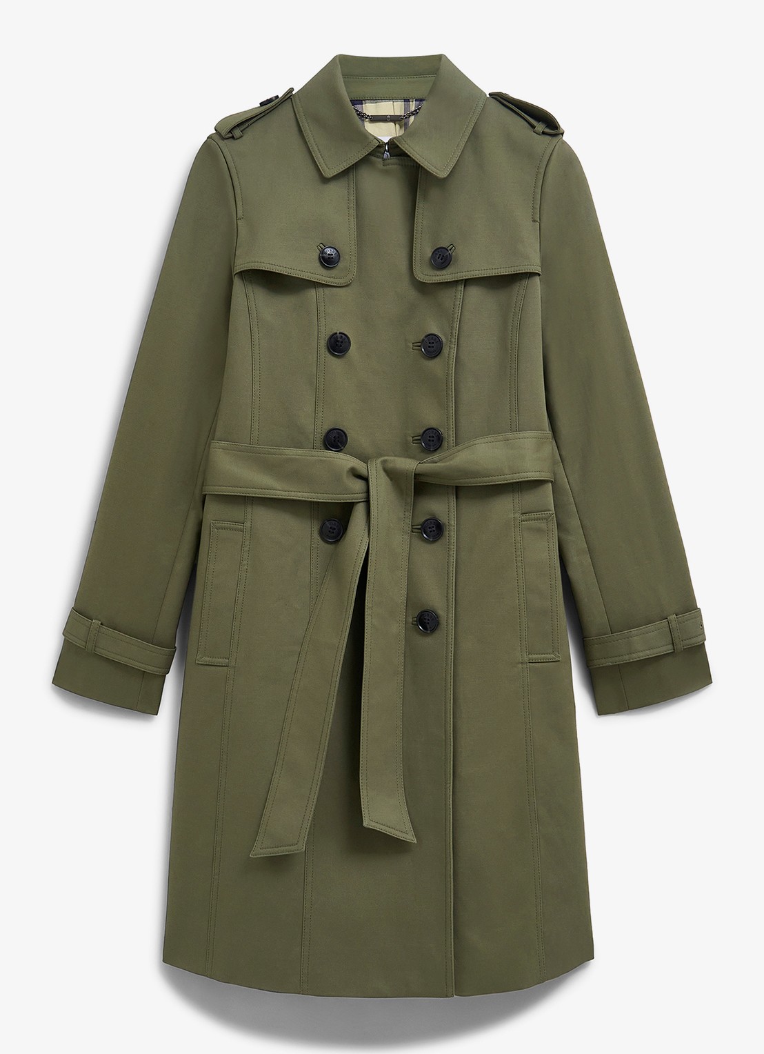 Hobbs Skylar trenchcoat met steekzakken - voorkant olijfgroen