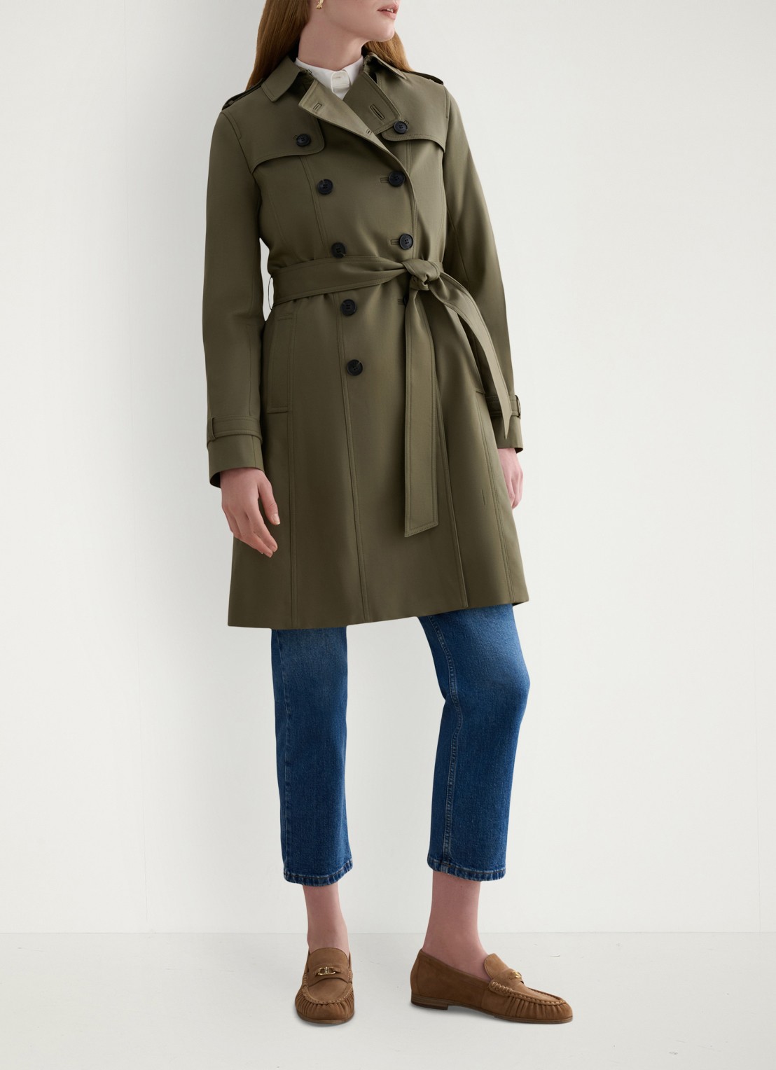 Hobbs Skylar trenchcoat met steekzakken - voorkant 2 olijfgroen