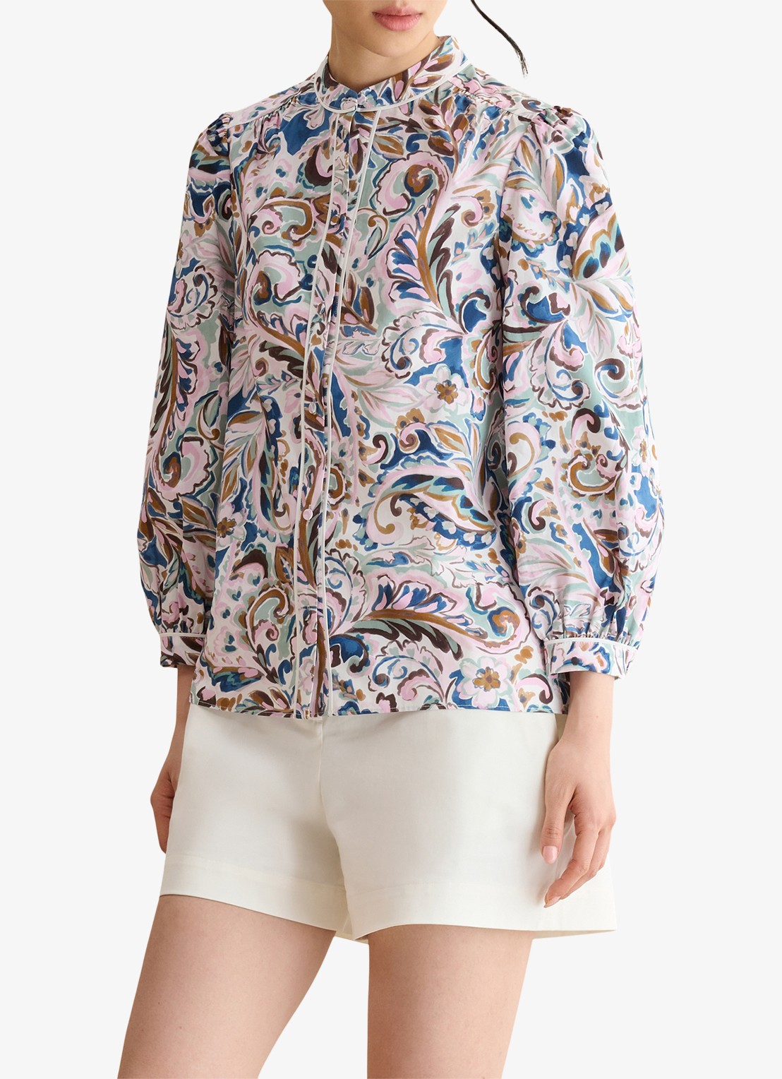 Hobbs Soraya blouse met print - detail donkerblauw