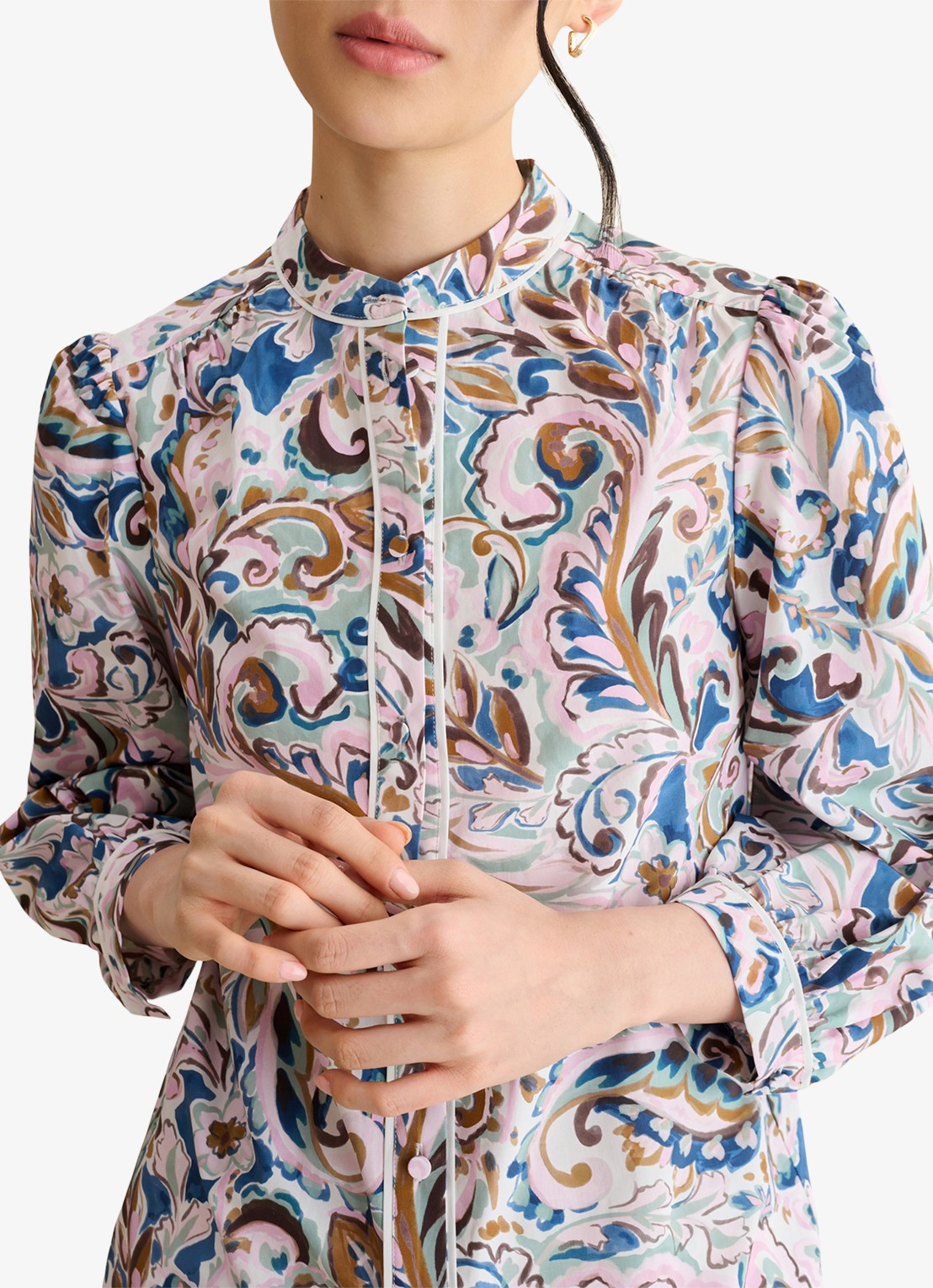 Hobbs Soraya blouse met print - detail 2 donkerblauw