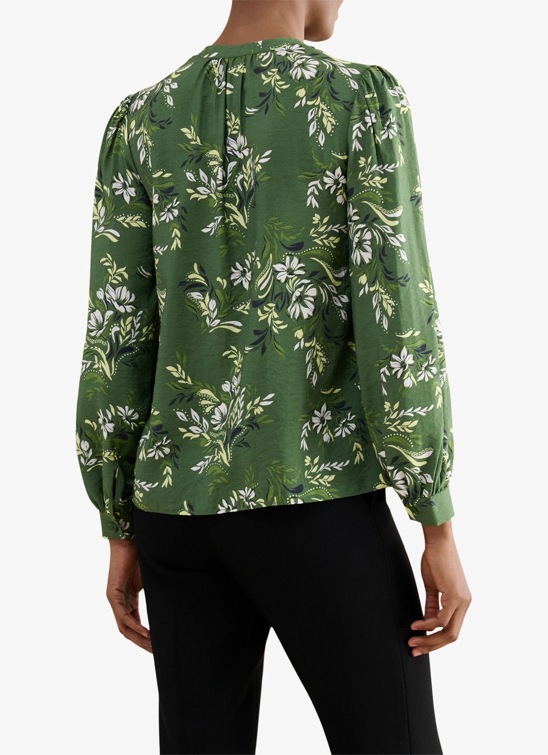 Hobbs Sylvia tuniek met pofmouw en print - achterkant groen