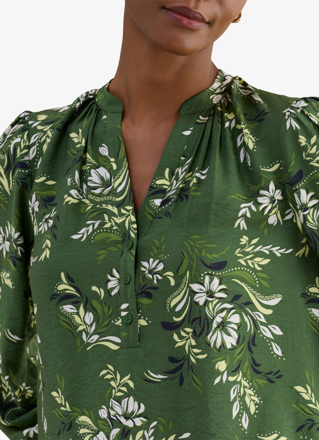 Hobbs Sylvia tuniek met pofmouw en print - detail 3 groen