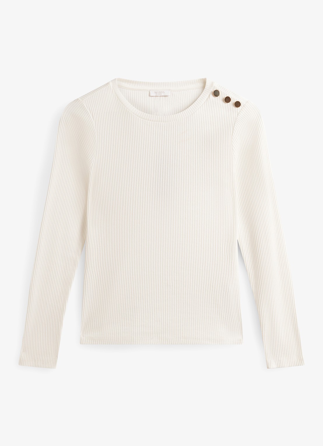 Hobbs Tamsin ribgebreide longsleeve met sierknopen - voorkant 3 ivoor
