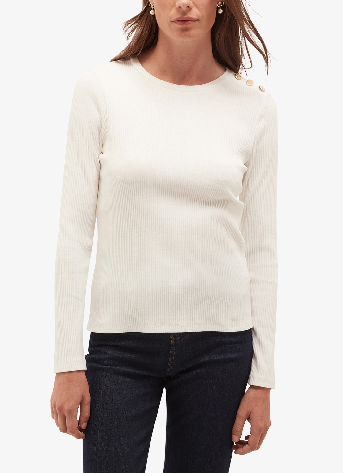 Hobbs Tamsin ribgebreide longsleeve met sierknopen - voorkant 4 ivoor