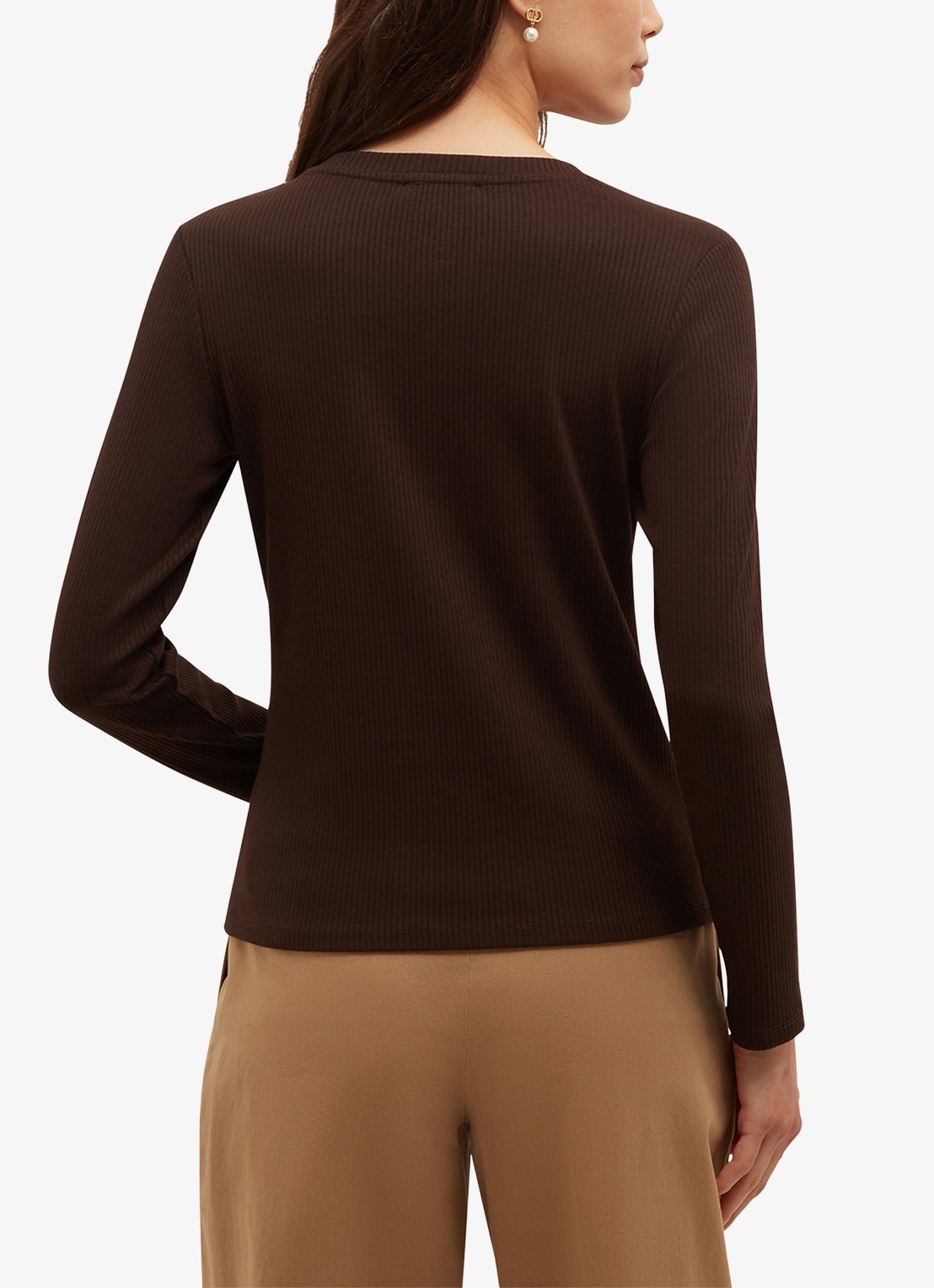 Hobbs Tamsin ribgebreide longsleeve met sierknopen - achterkant 5 bruin