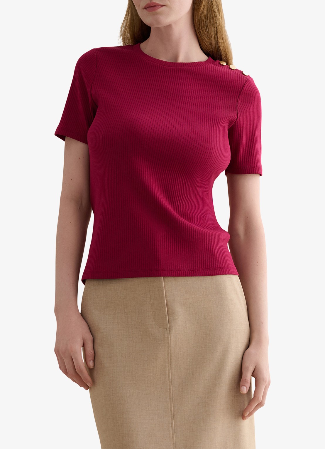 Hobbs Tamsin T-shirt met ribstructuur - detail 2 roze
