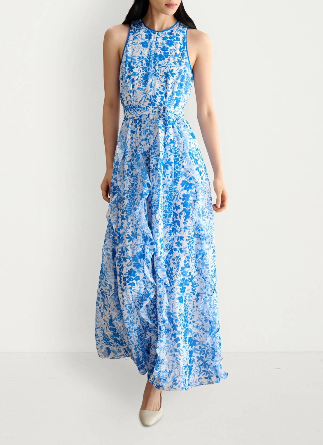 Hobbs Taryn maxi jurk met bloemenprint - detail 2 blauw