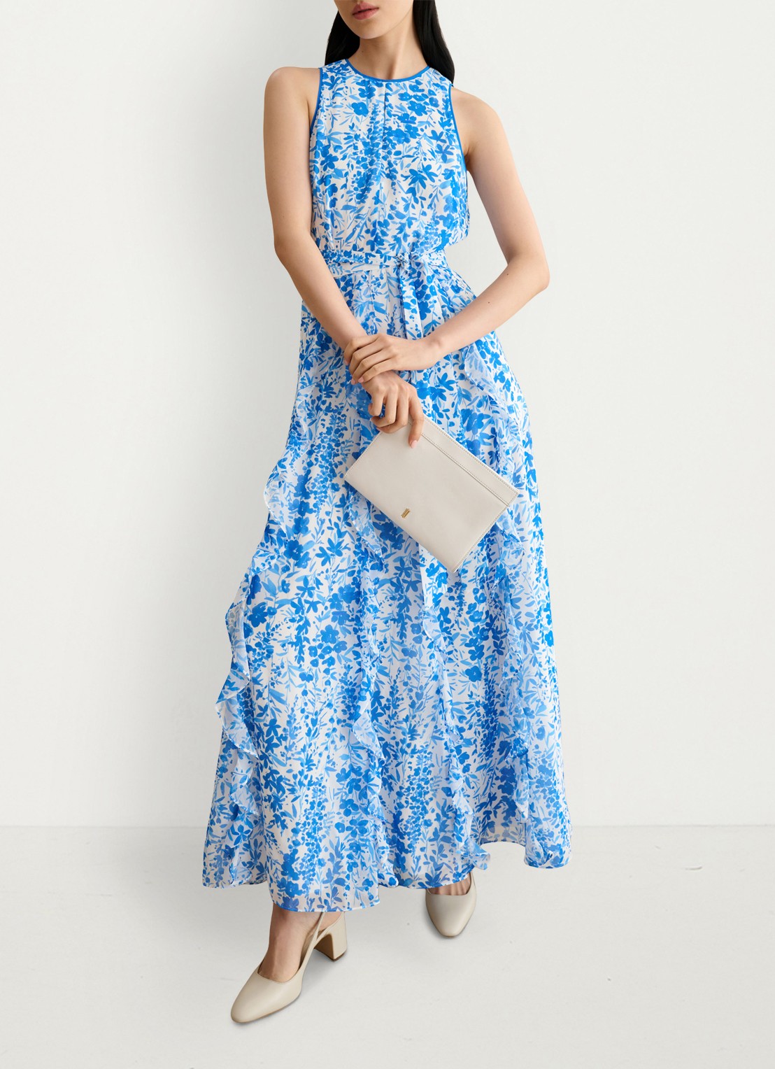 Hobbs Taryn maxi jurk met bloemenprint - detail 5 blauw