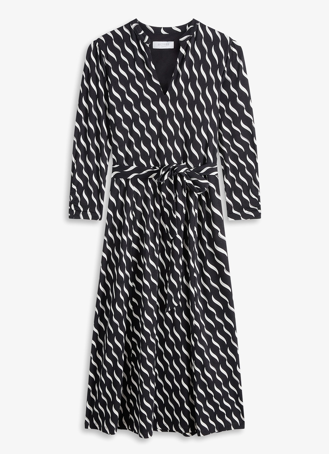 Hobbs Theodora midi jurk met grafische print - voorkant 5 donkerblauw