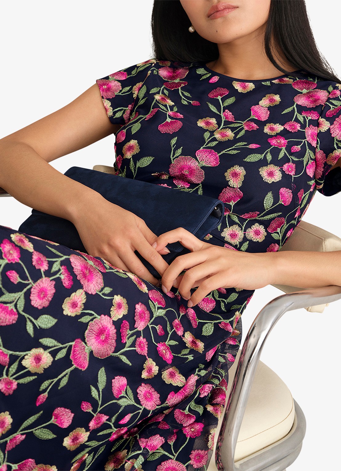 Hobbs Tia midi jurk met bloemenprint - detail 2 roze