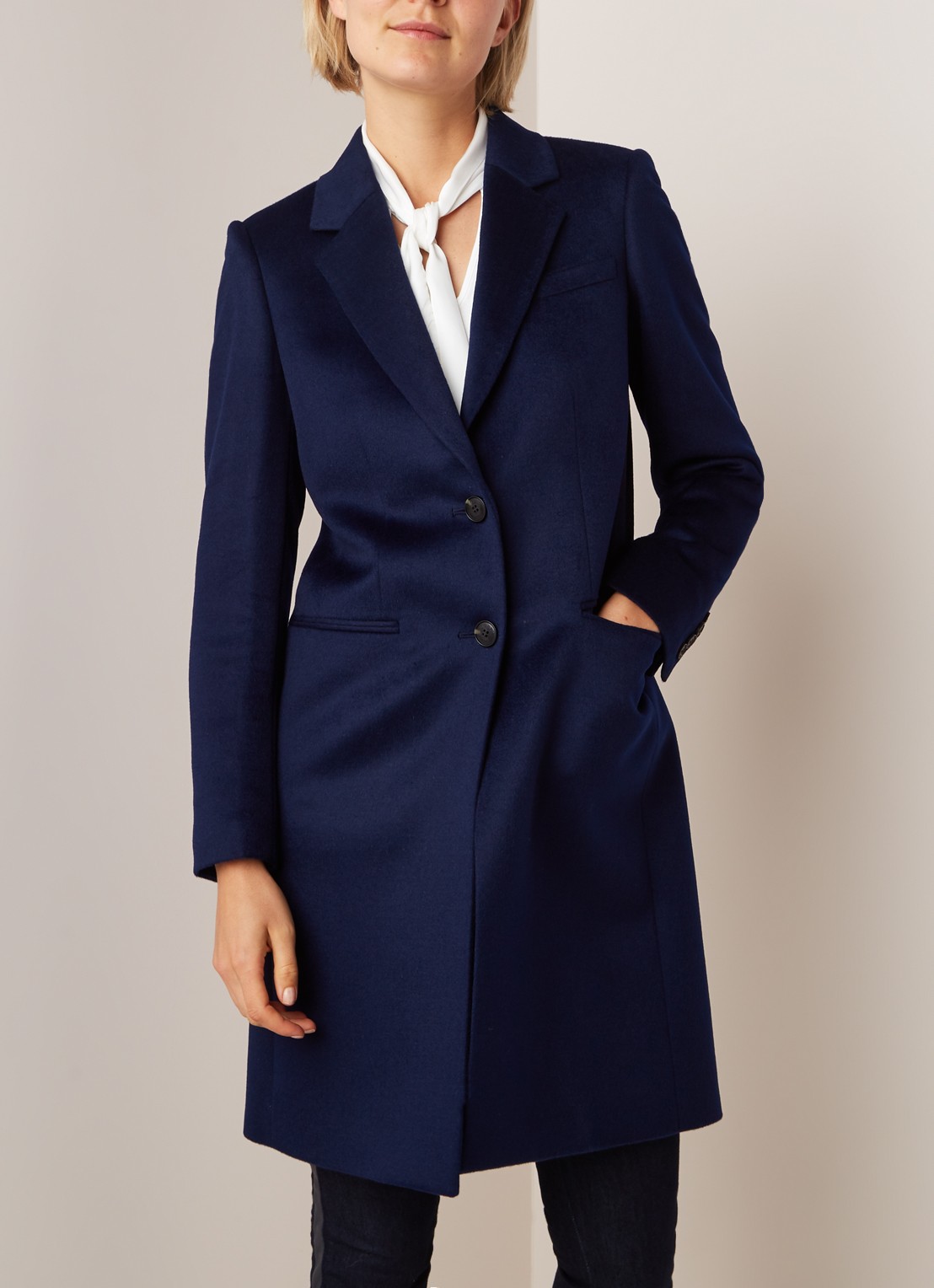 Hobbs Tilda mantel van wol met steekzakken - detail donkerblauw