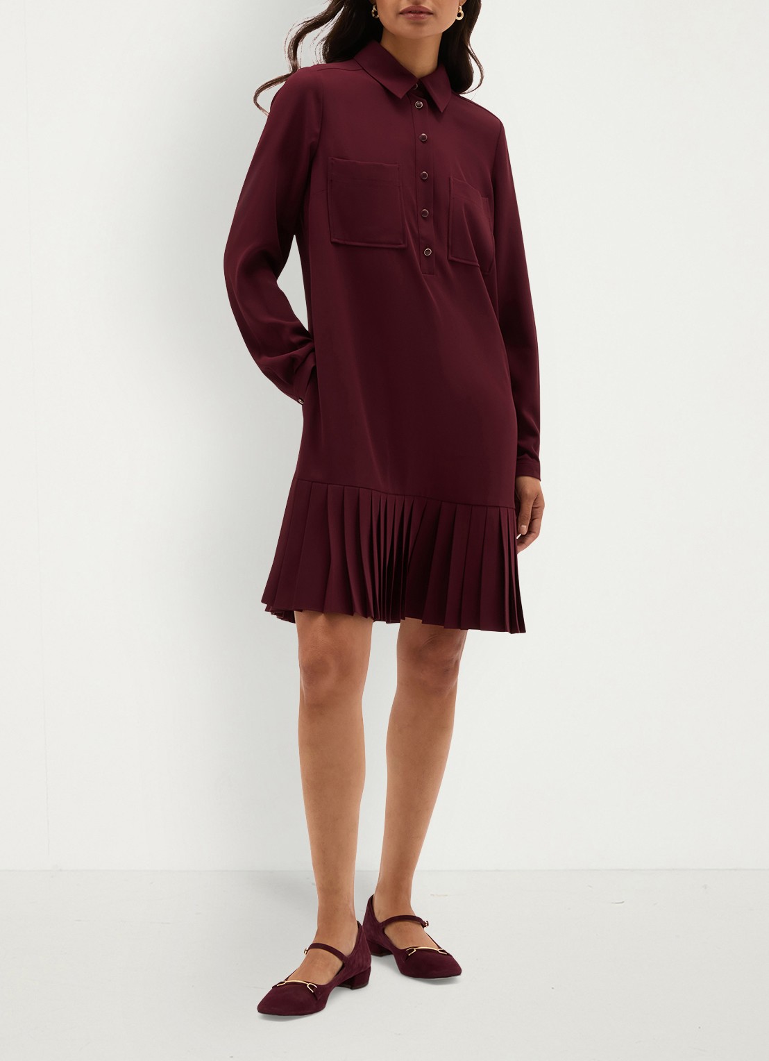 Hobbs Tina mini jurk met plooien - voorkant 3 paars