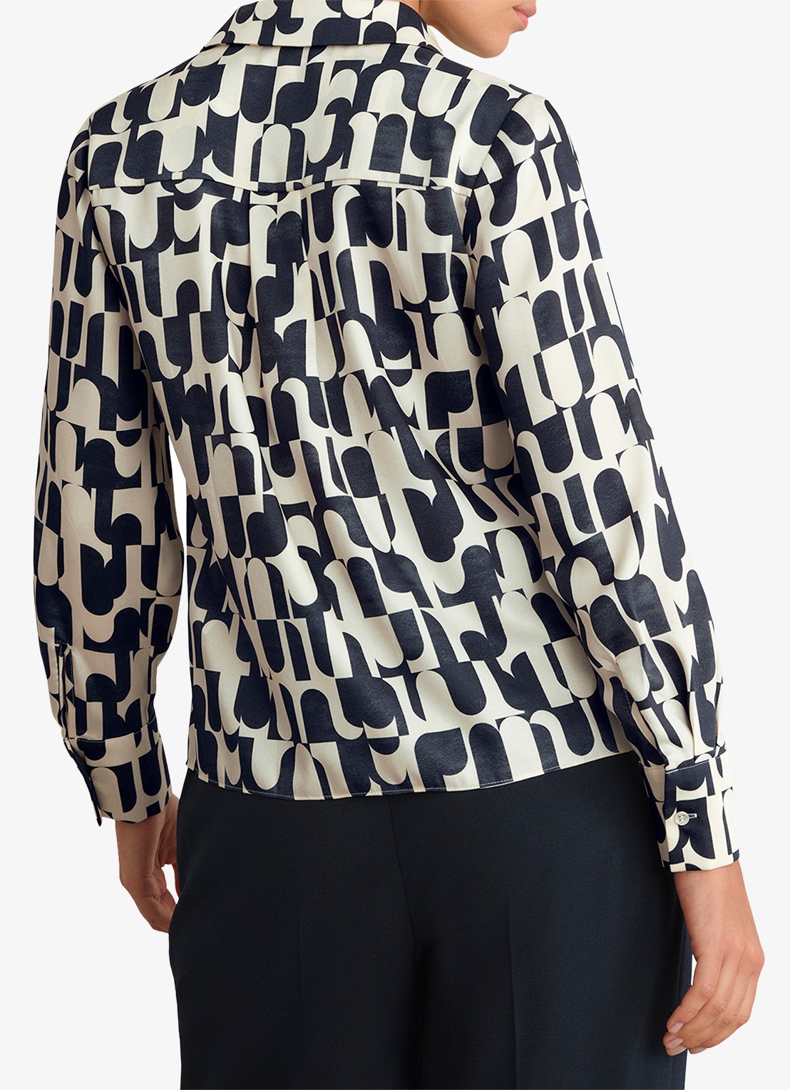 Hobbs Velma blouse met grafische print - achterkant donkerblauw