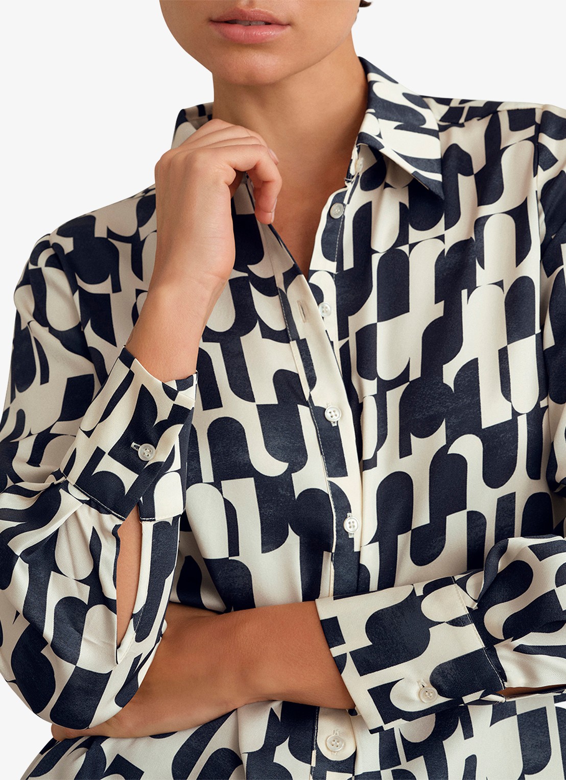 Hobbs Velma blouse met grafische print - detail 5 donkerblauw