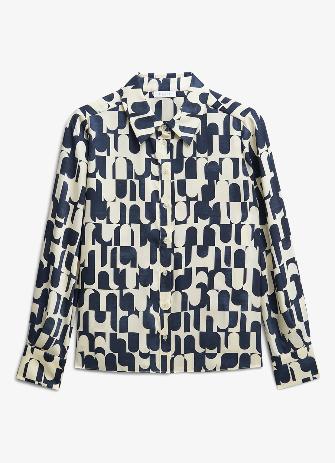 Hobbs Velma blouse met grafische print - voorkant 2 donkerblauw