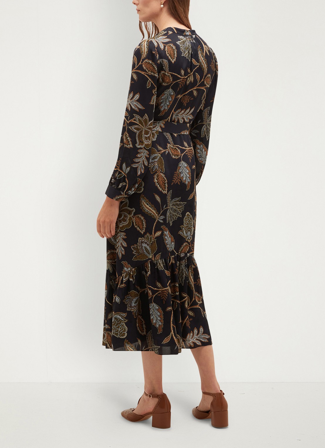 Hobbs Vespa midi jurk met bloemenprint - achterkant donkerblauw