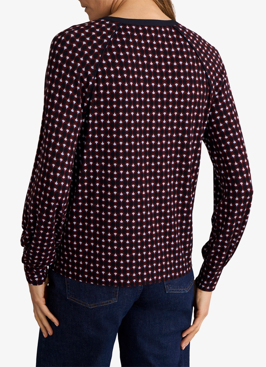Hobbs Zelia tuniek met grafische print  - achterkant bordeauxrood