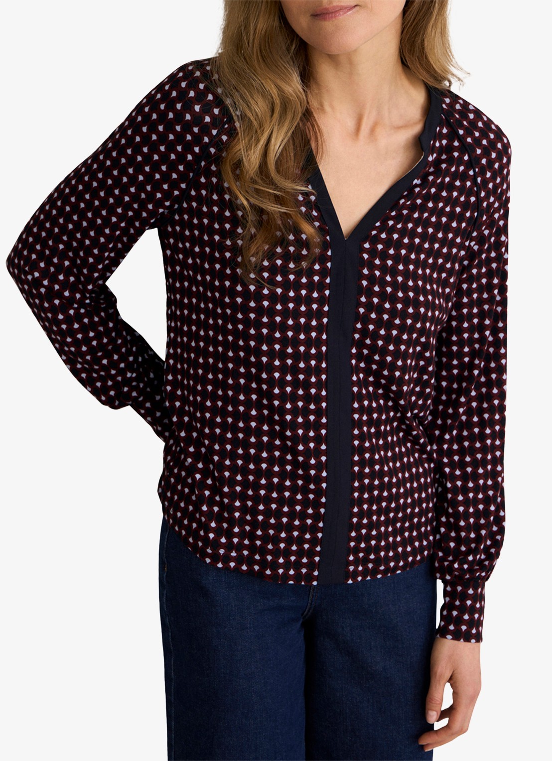 Hobbs Zelia tuniek met grafische print  - detail 3 bordeauxrood