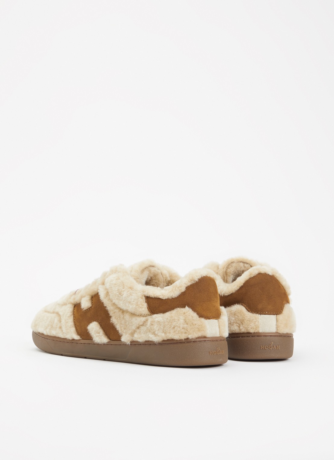 Hogan Cool Shearling sneaker van schapenvacht met details van nubuck - achterkant 5 beige