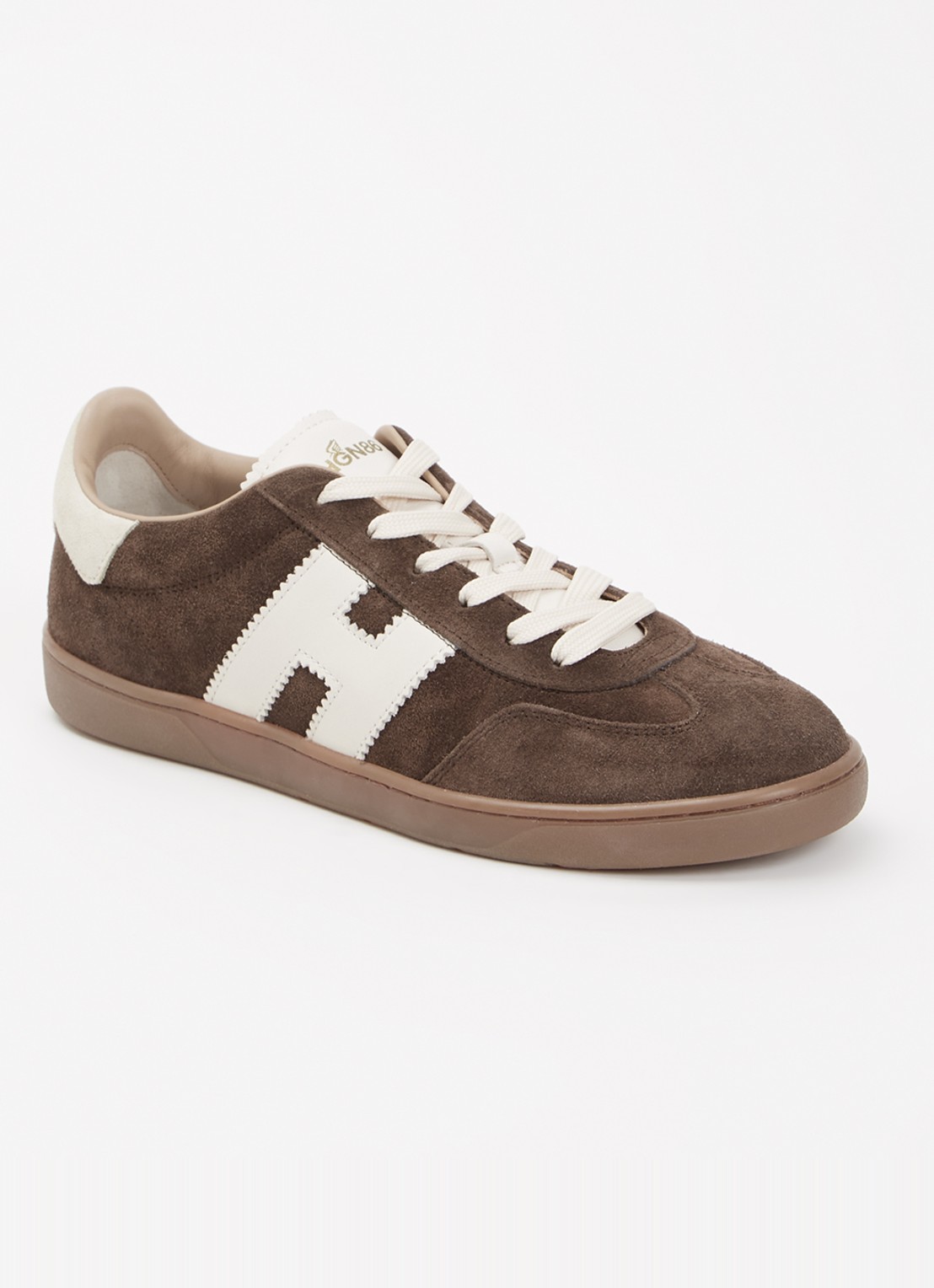 Hogan Cool sneaker van suède met logo - voorkant 2 donkerbruin