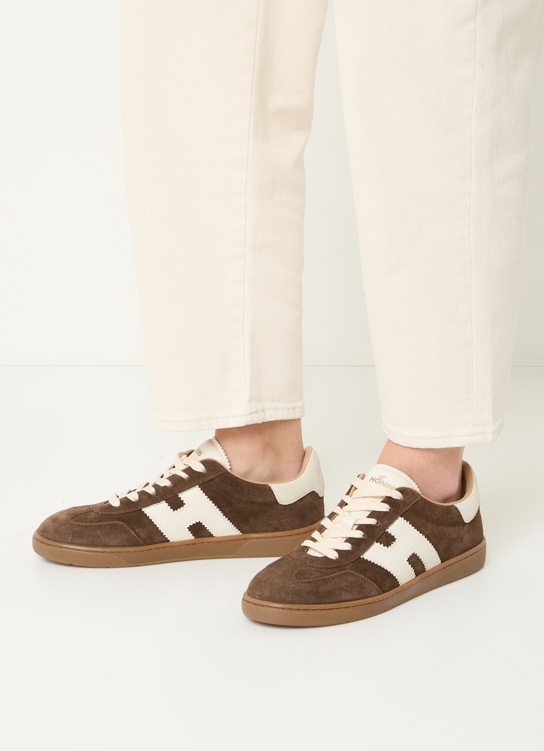 Hogan Cool sneaker van suède met logo - voorkant 3 donkerbruin