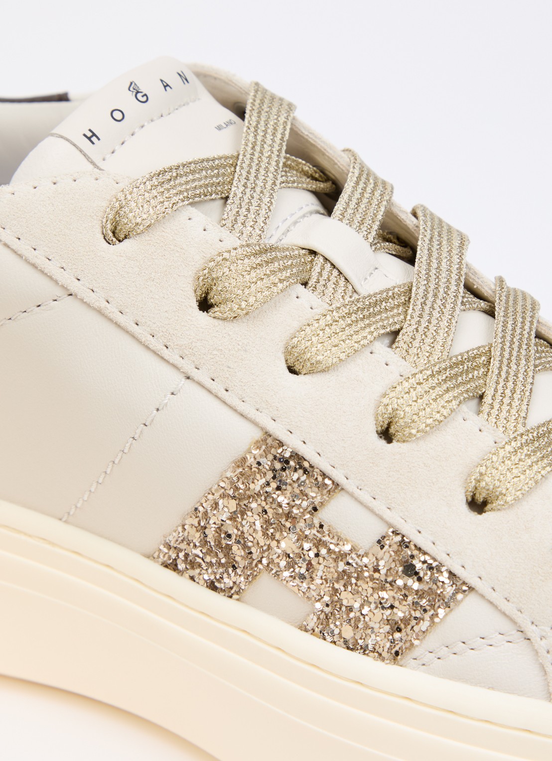 Hogan Crosswind sneaker van leer met suède details - detail 4 gebroken wit