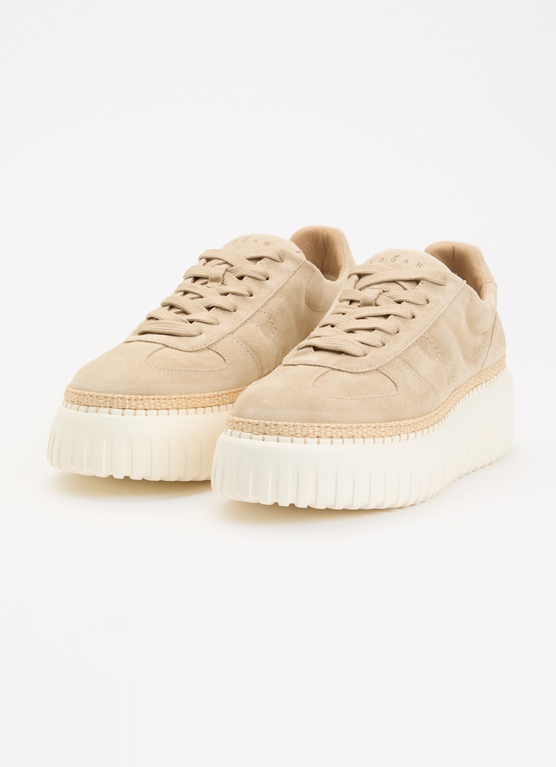 Hogan H-Stripes sneaker van suède met plateauzool - detail 2 beige