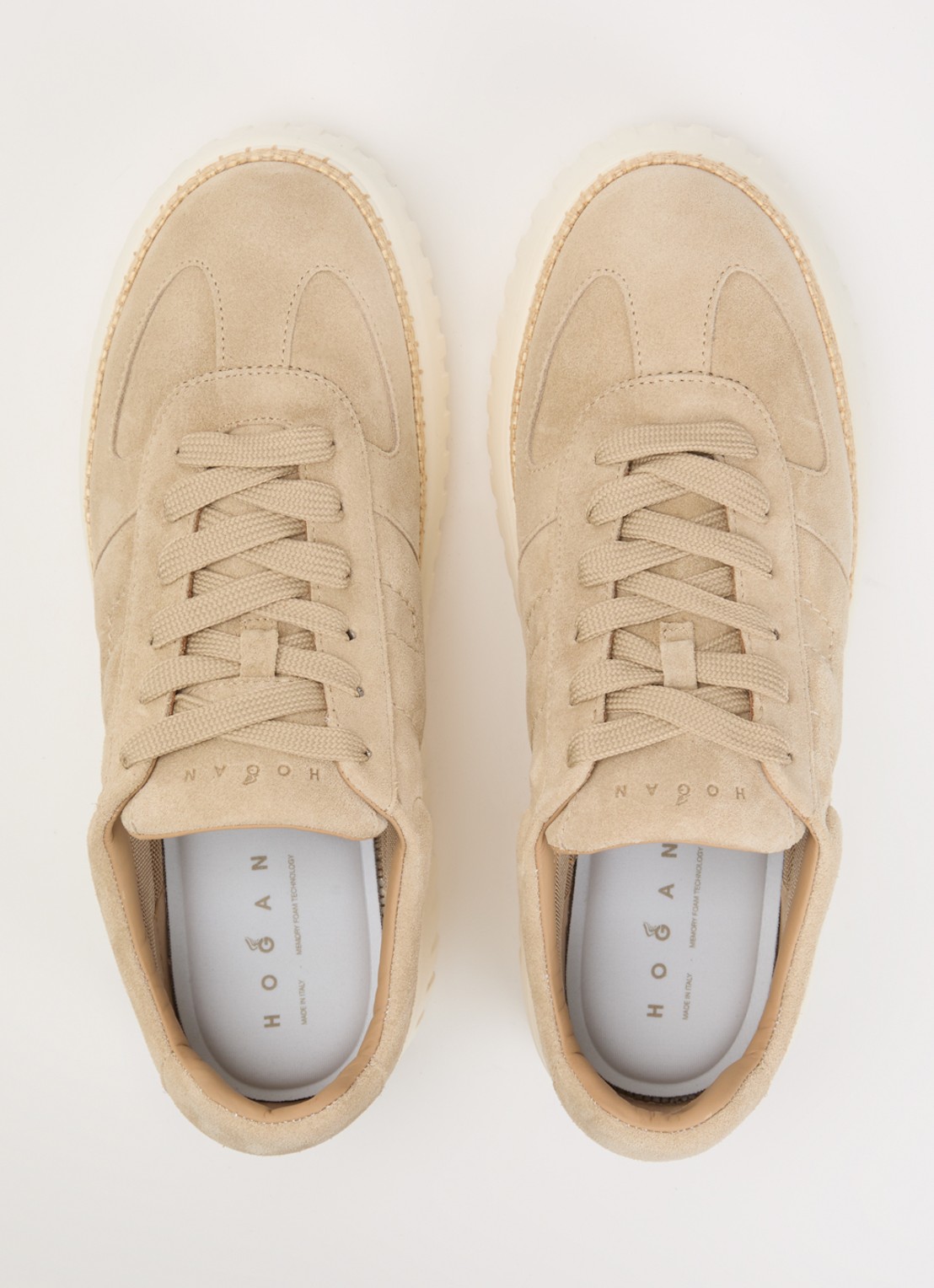 Hogan H-Stripes sneaker van suède met plateauzool - detail 3 beige