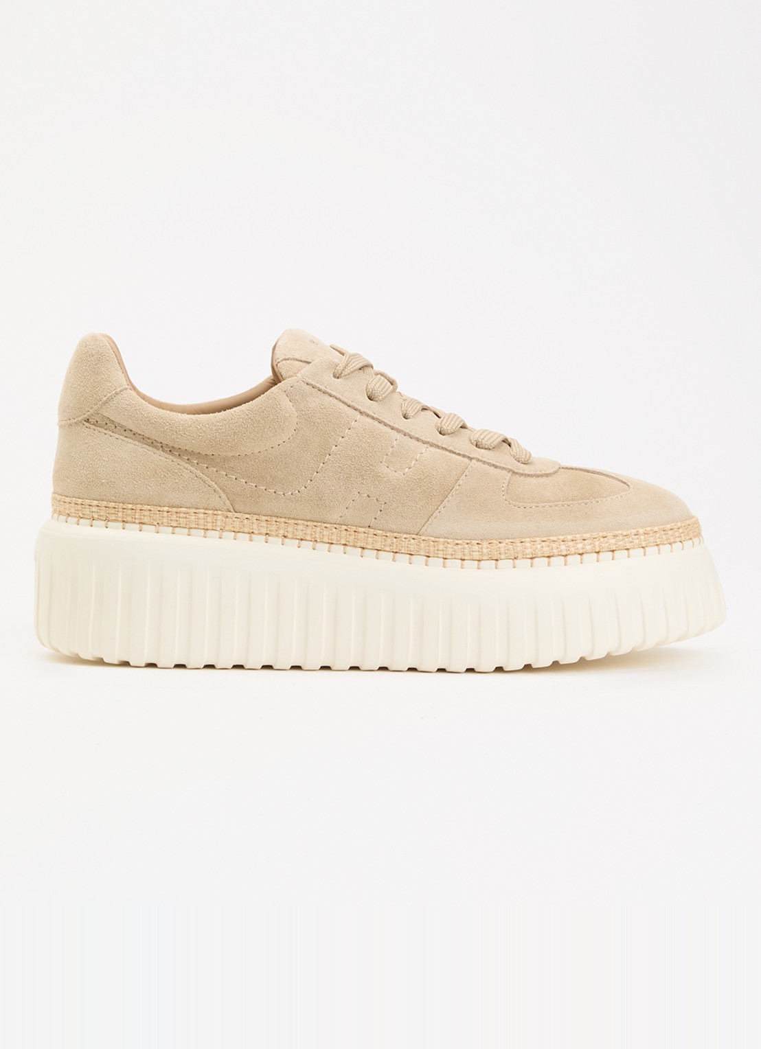 Hogan H-Stripes sneaker van suède met plateauzool - voorkant 6 beige