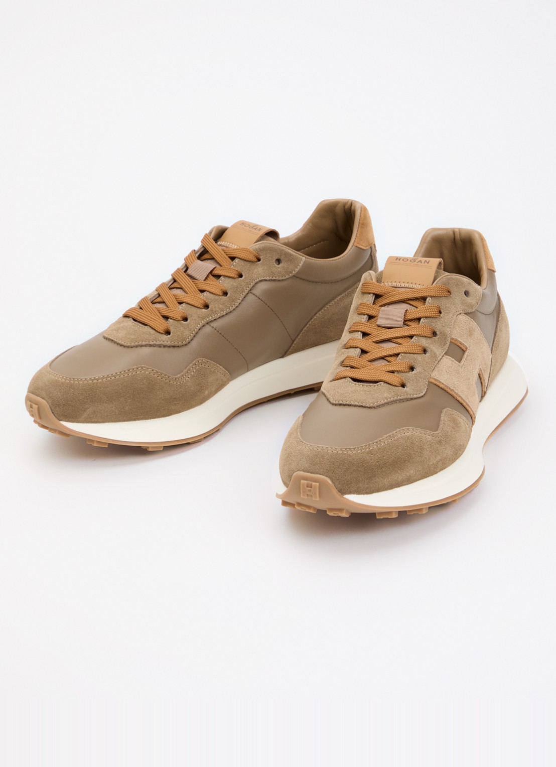Hogan H601 sneaker van leer met details van suède - detail 3 lichtbruin