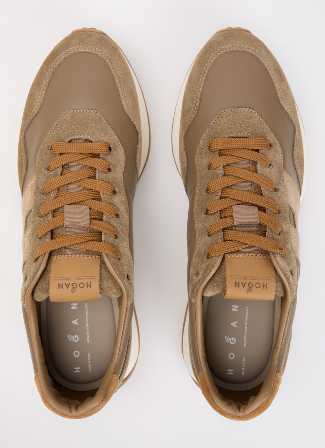Hogan H601 sneaker van leer met details van suède - detail 4 lichtbruin