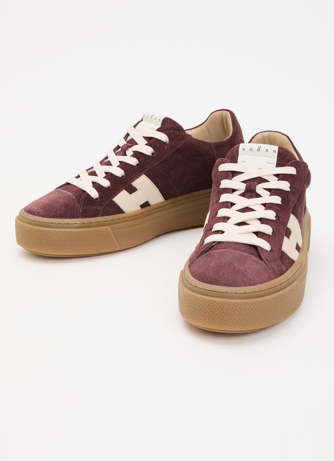 Hogan H705 sneaker van suède met plateauzool - detail 2 bordeauxrood
