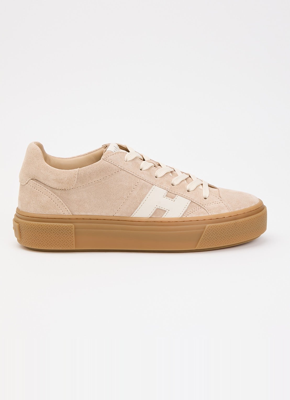 Hogan H705 sneaker van suède met plateauzool - voorkant lichtroze