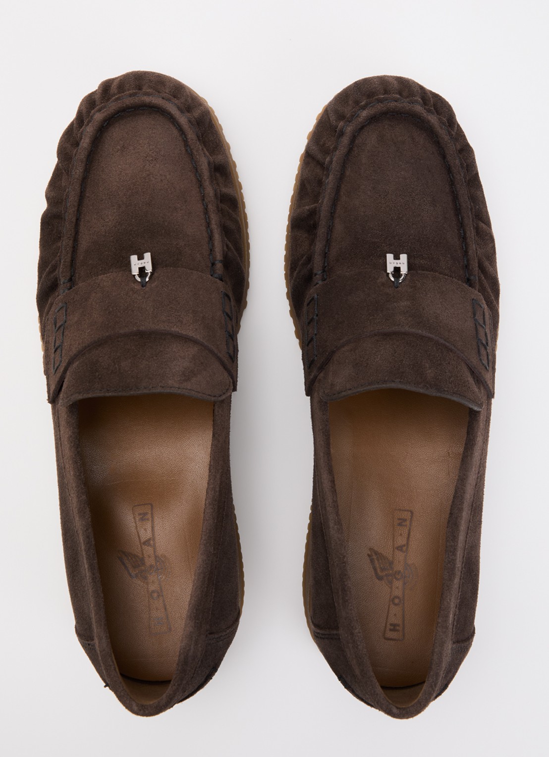 Hogan Mocassin van suède - detail 3 donkerbruin