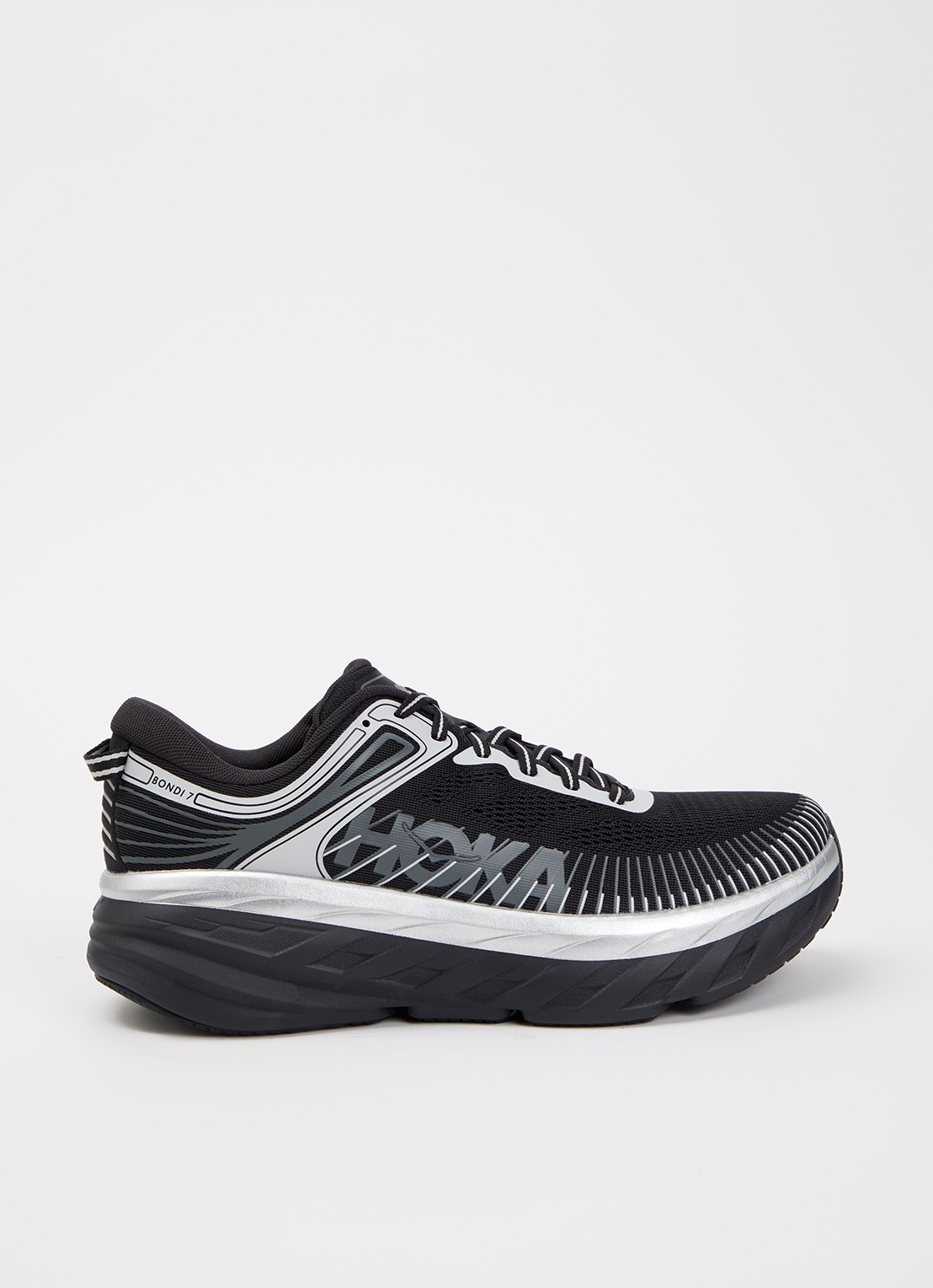 HOKA Bondi 7 sneaker met gebreid bovenwerk en logo - voorkant zwart