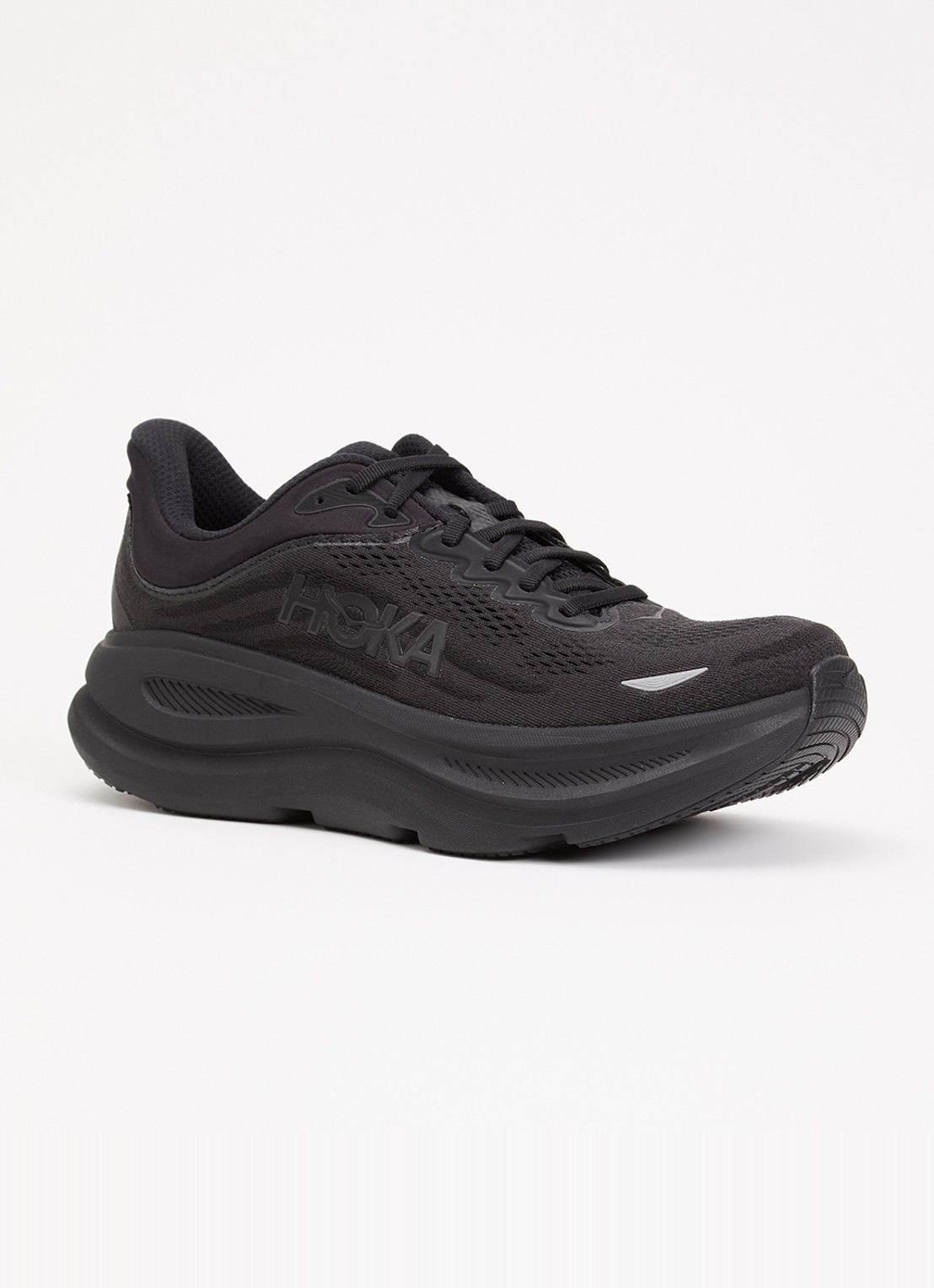 HOKA Bondi 9 hardloopschoen met mesh details - voorkant zwart